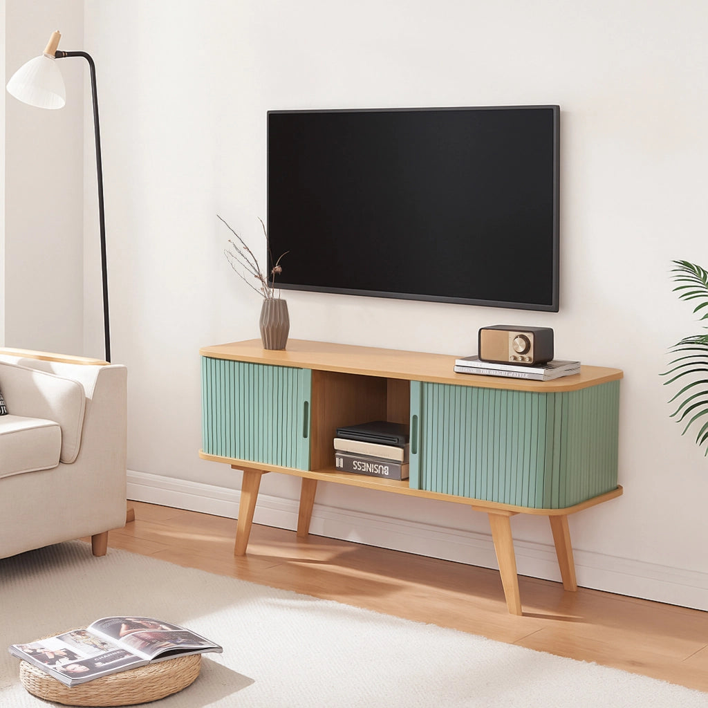 Mobile TV Tysvær 120x40x58 cm - Naturale / Azzurro [en.casa]