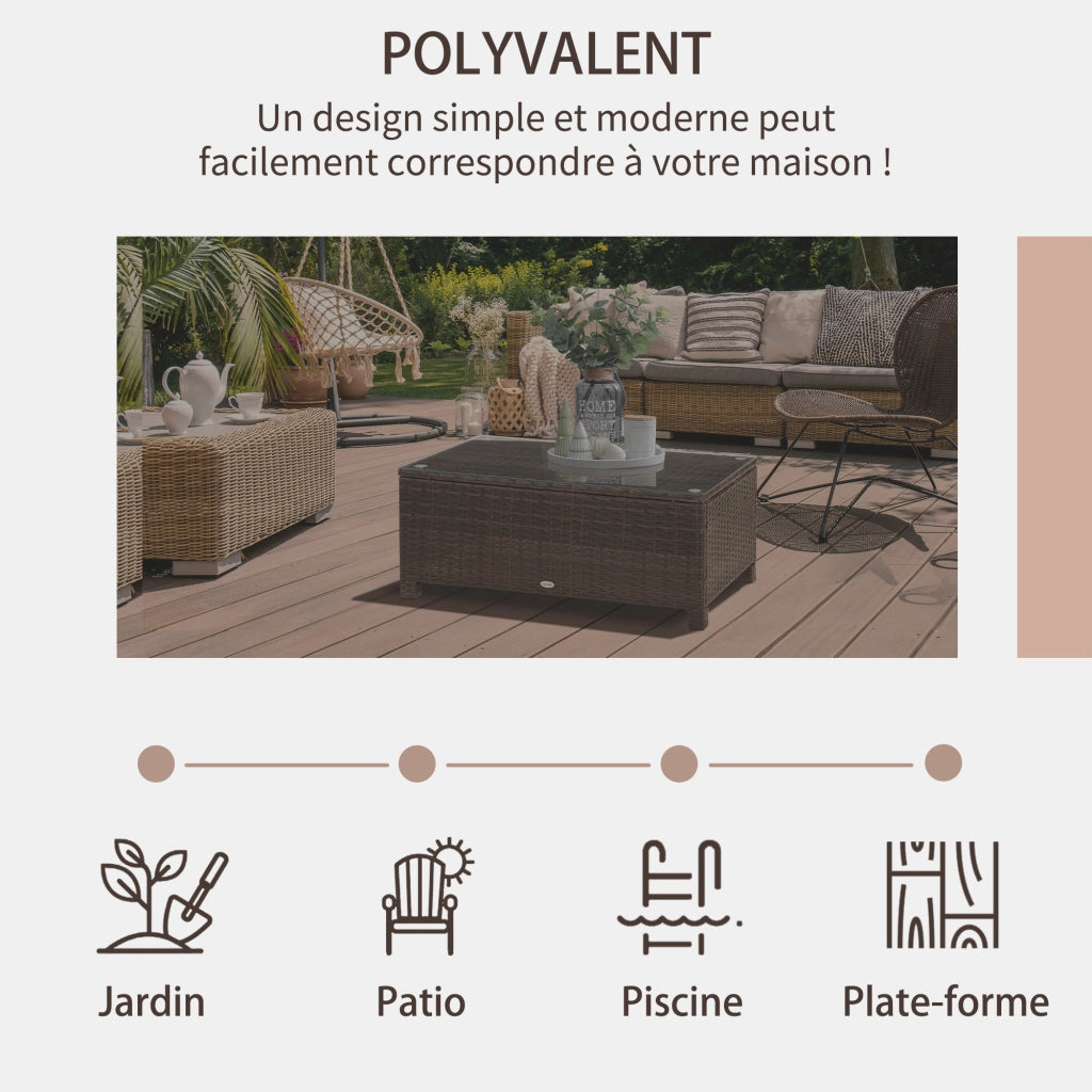 Tavolino da Giardino ¨C Minimal ¨C Marrone, Polyrattan, Vetro, 85x50x39 cm