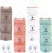 Set di 4 Sacchi da Parete con Ganci per Organizzare la Stanza dei Bambini con 3 Tasche per Bagno, Camera e Stanza