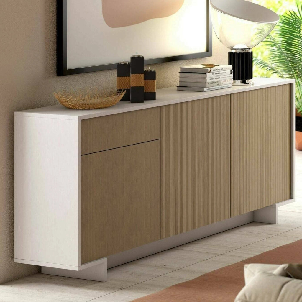 Madia Aronne, Credenza 2 Ripiani Made in Italy, 42x170x78h cm Bianco
