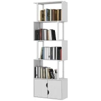 Libreria Moderna con 5 Ripiani e Armadietto a 2 Ante in Legno, 60x23.8x179.2 cm, Bianco