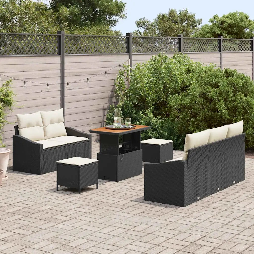 Set Divano da Giardino con cuscino 8 pcs Nero e Crema 3364550