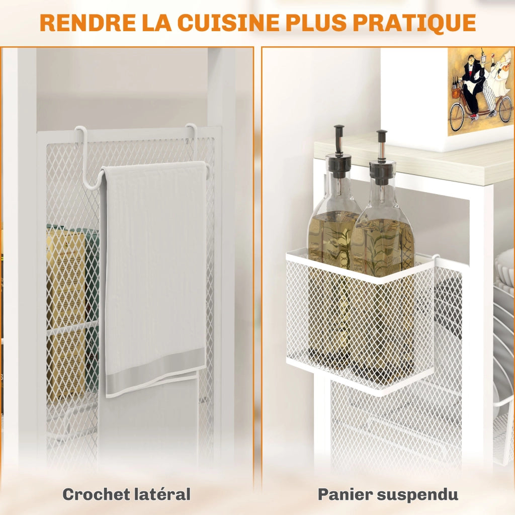 Carrello da cucina con ruote e cestini ¨C zephmum ¨C bianco 58x18.5x87 cm