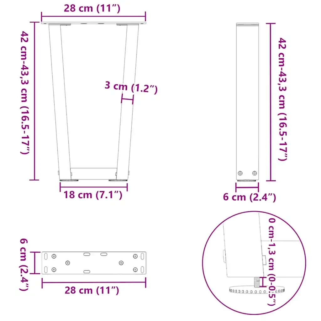 vidaXL Gambe per Tavolino da Caffè a Forma di V 2 pz Antracite 28x(42-43,3) cm Acciaio