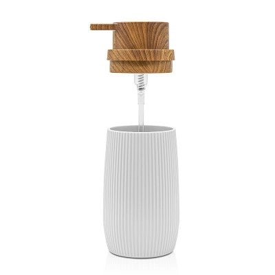 Set accessori bagno con dispenser e portaspazzolini bianco cannettato ed effetto legno Blob