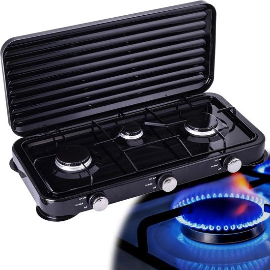 Piastra da Cucina Portatile con 3 Fiamme | Fornello a Gas per Cucina Mobili