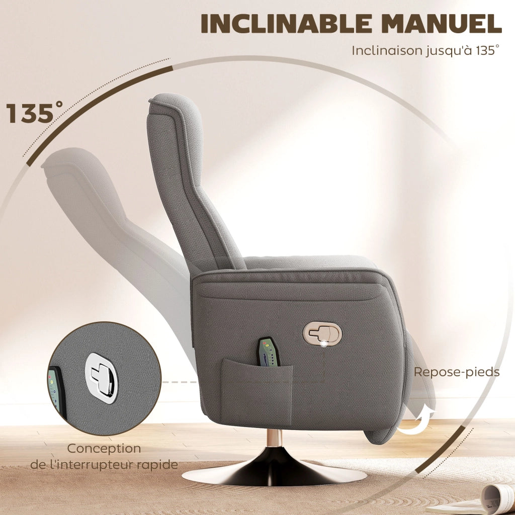 Poltrona relax massaggiante reclinabile girevole ¨C zephmum ¨C grigio 68,5x77x117 cm