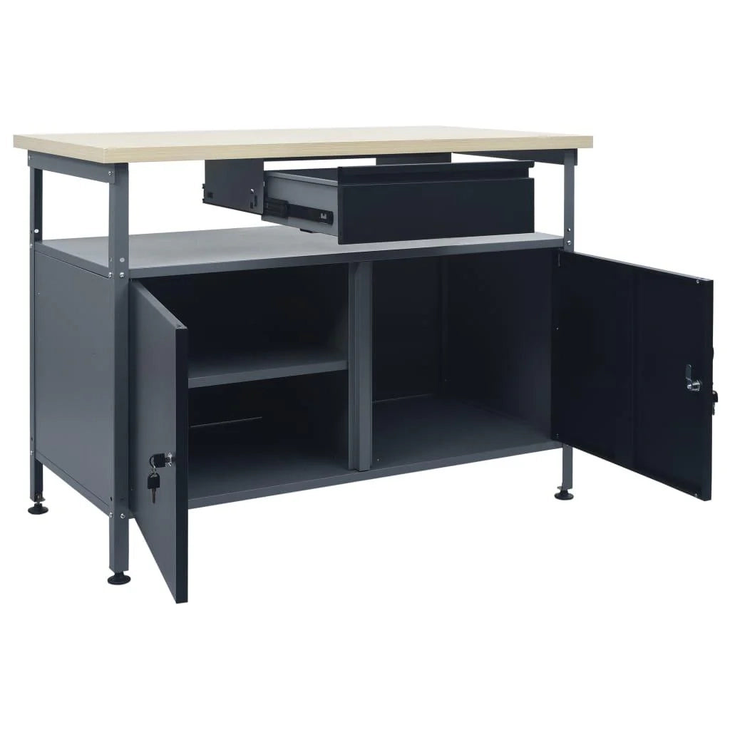 Banco da lavoro per lavori di riparazione tavolo da lavoro officina da garage spazio di stoccaggio robusto 120x60x85 cm acciaio nero 02_0003677