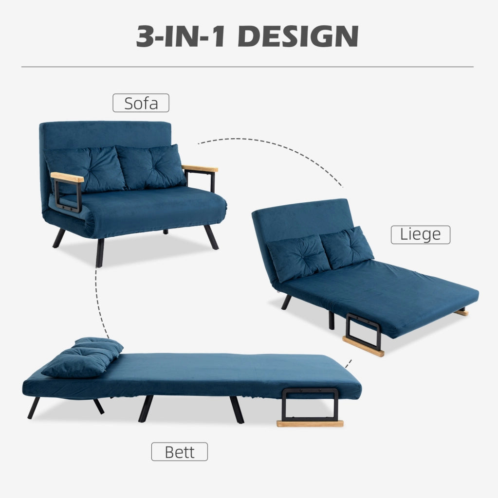 Poltrona Letto Relax in Velluto Blu con Schienale Regolabile 102x73x81 cm