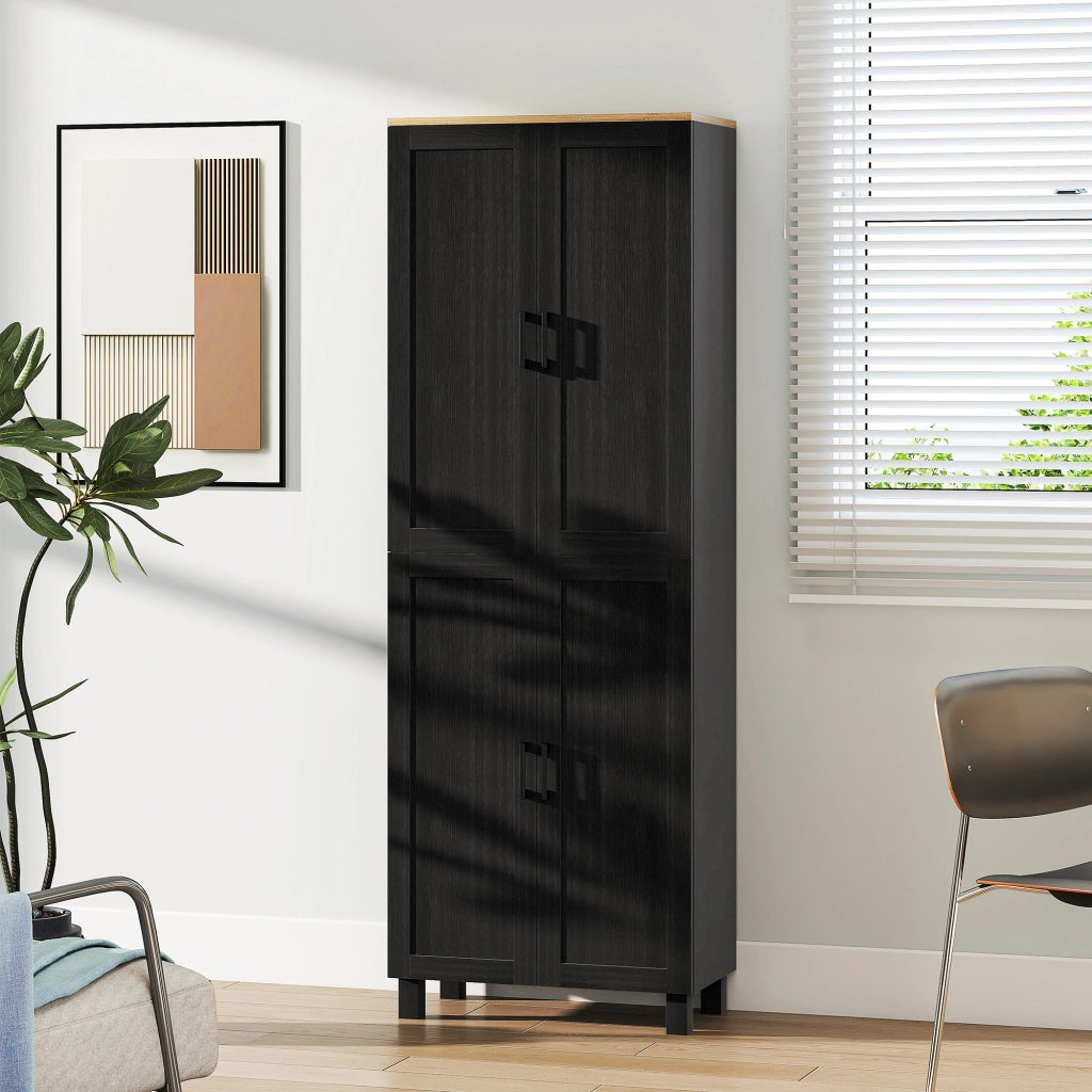 Mobile Dispensa da Cucina 60x30x170,5 cm con 5 Ripiani Regolabili e 4 Ante in Legno Nero
