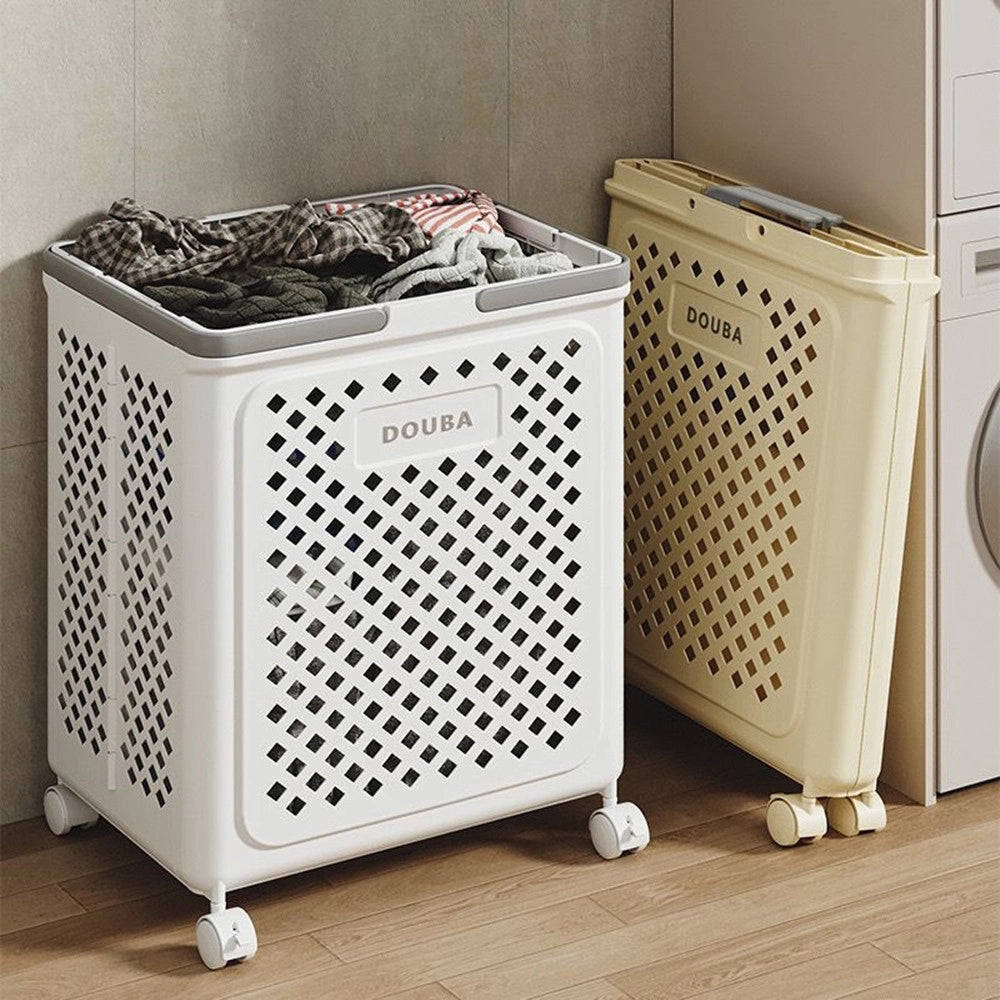 Trade Shop - Portabiancheria Con Ruote In Plastica Pieghevole Portatile Lavanderia Bagno -