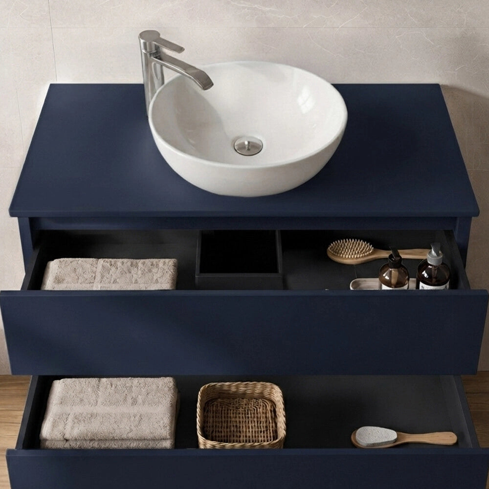 Mobile bagno sospeso 100 cm blu portalavabo due cassetti Tierra
