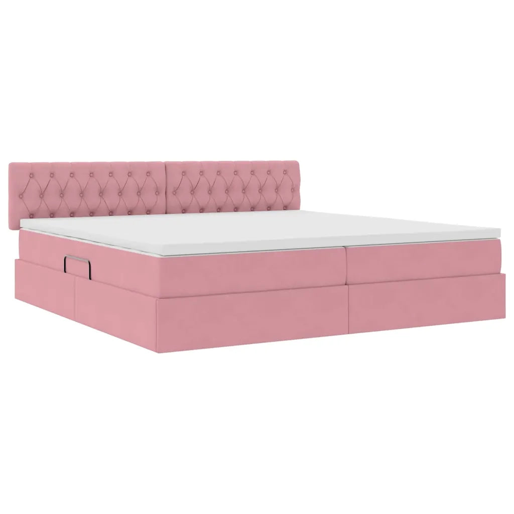 Letto con contenitore e LED con led Rosa 200 x 200 cm Velluto 3371480
