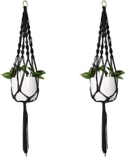 Porta piante - Porta piante Macramé Porta piante Porta piante appese Sacchetto di cotone Filo di cotone Nero Spilli 105 cm Set da 2