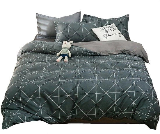 Set di biancheria da letto, microfibra, strisce grigie scuro, biancheria da letto con chiusura a zip, 1 x copriletto 220 x 240 cm + 1 x lenzuolo 230 x 250 cm + 2 x cuscini 48 x 74 cm