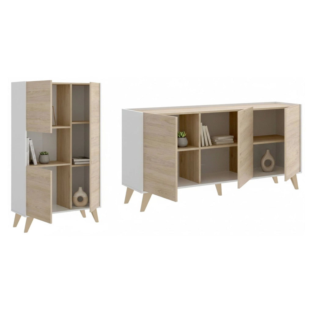 Literno, set Mobili da Soggiorno 7 Ripiani, Marrone Rovere