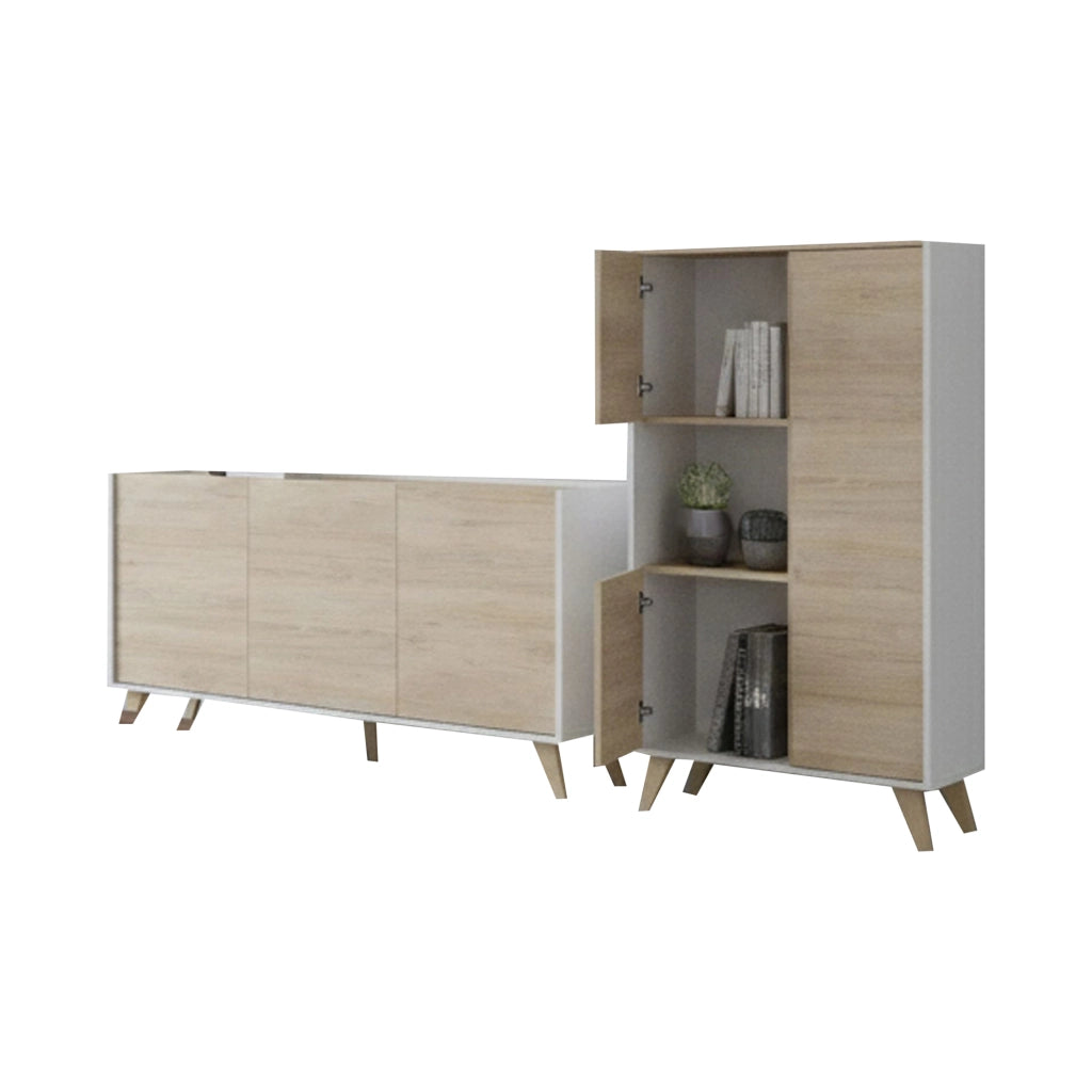 Literno, set Mobili da Soggiorno 7 Ripiani, Marrone Rovere