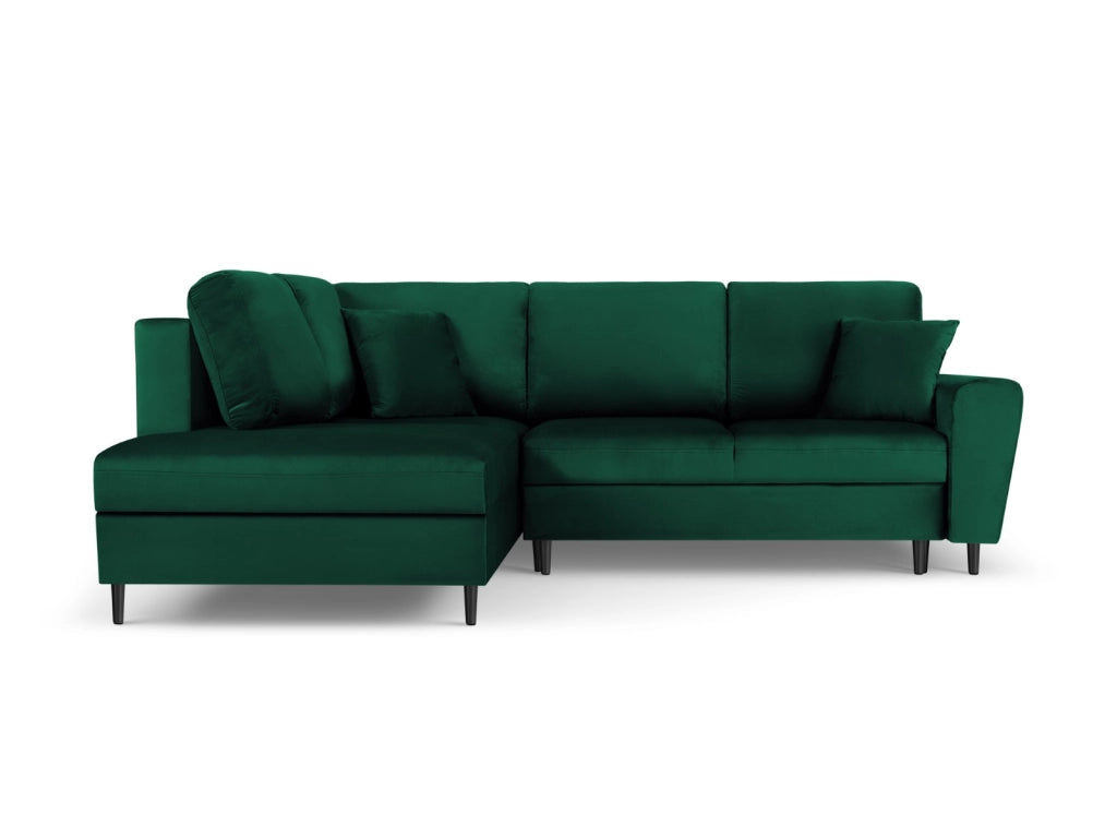 Cosmopolitan Design - Divano convertibile angolare sinistro con contenitore "Kyoto" 5 posti in velluto verde bottiglia 