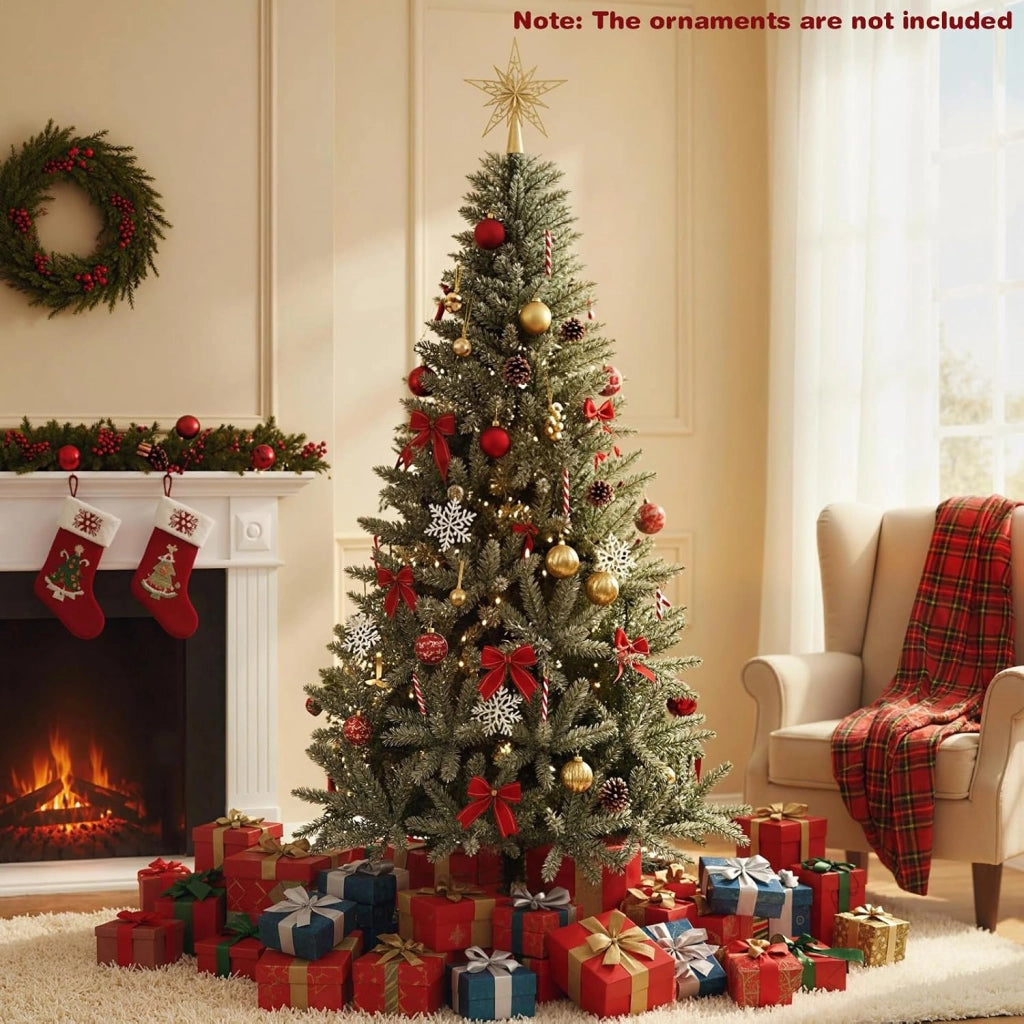 Albero di Natale Artificiale 180 CM Si Illumina Automaticamente al Buio, Albero di Natale con 692 Rami e Base in Metallo Pieghevole, Decorazione per Festa Festiva