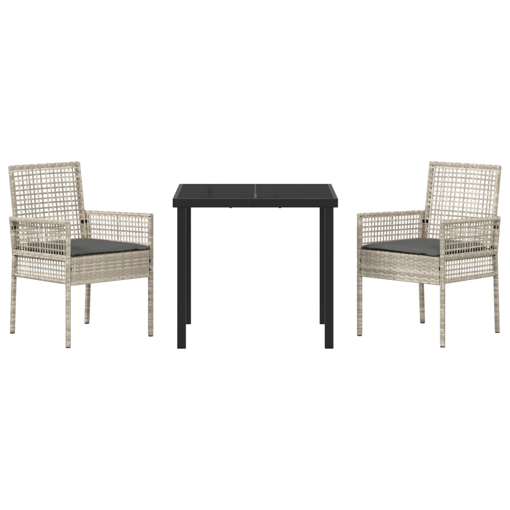 Set da Pranzo per Giardino di 3 Pezzi con Cuscini Grigio Chiaro Rattan Sintetico