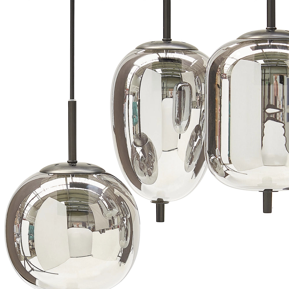 Lampadario in vetro argentato con 7 luci vetro 122 cm design moderno soggiorno contemporaneo