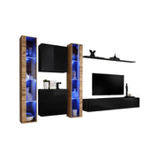 Mobile da soggiorno da parete SWITCH XVI design, colore nero lucido e rovere Wotan.
