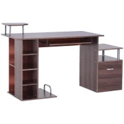 Scrivania per Computer Moderna con Cassetti, Ripiani e Tastiera Estraibile, Scrivania da Ufficio per Casa in Legno Marrone 152x60x88cm