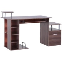 Scrivania per Computer Moderna con Cassetti, Ripiani e Tastiera Estraibile, Scrivania da Ufficio per Casa in Legno Marrone 152x60x88cm