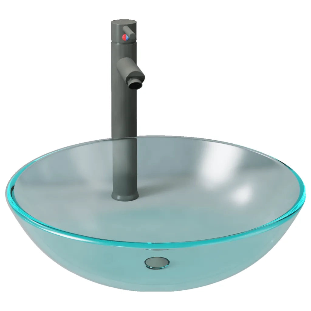 Lavandino con Rubinetto e Piletta in Vetro Temperato Satinato 3098447