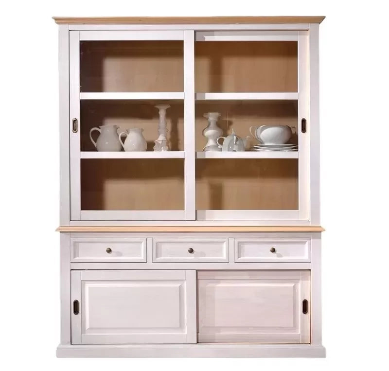 Cristalliera 2 porte scorrevoli in legno bianco/naturale l.157 p.53 h.200 - Mobili 2G