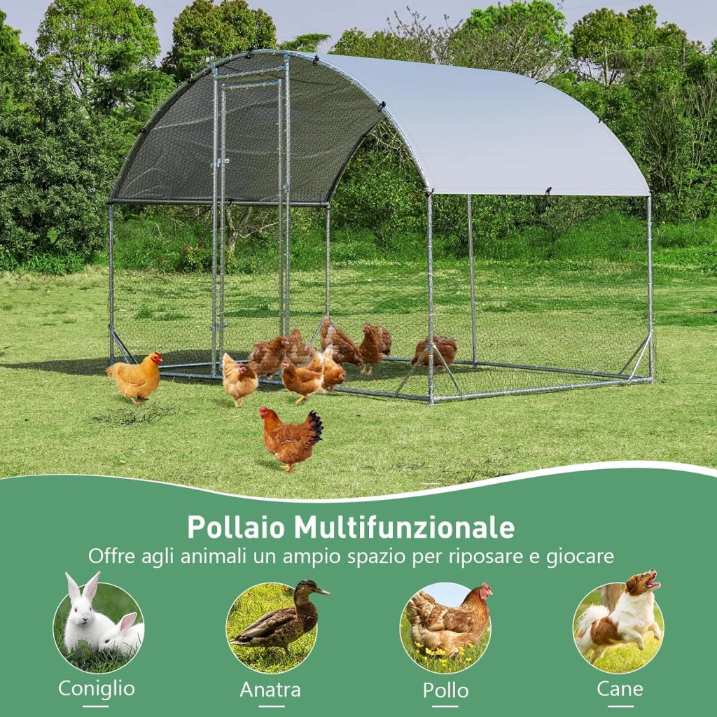 Pollaio per Galline da Esterno Grande, Gabbia per Galline in Metallo da Giardino con Copertura, per Polli, Conigli, Piccoli Animali, 190 x 280 x 195 cm