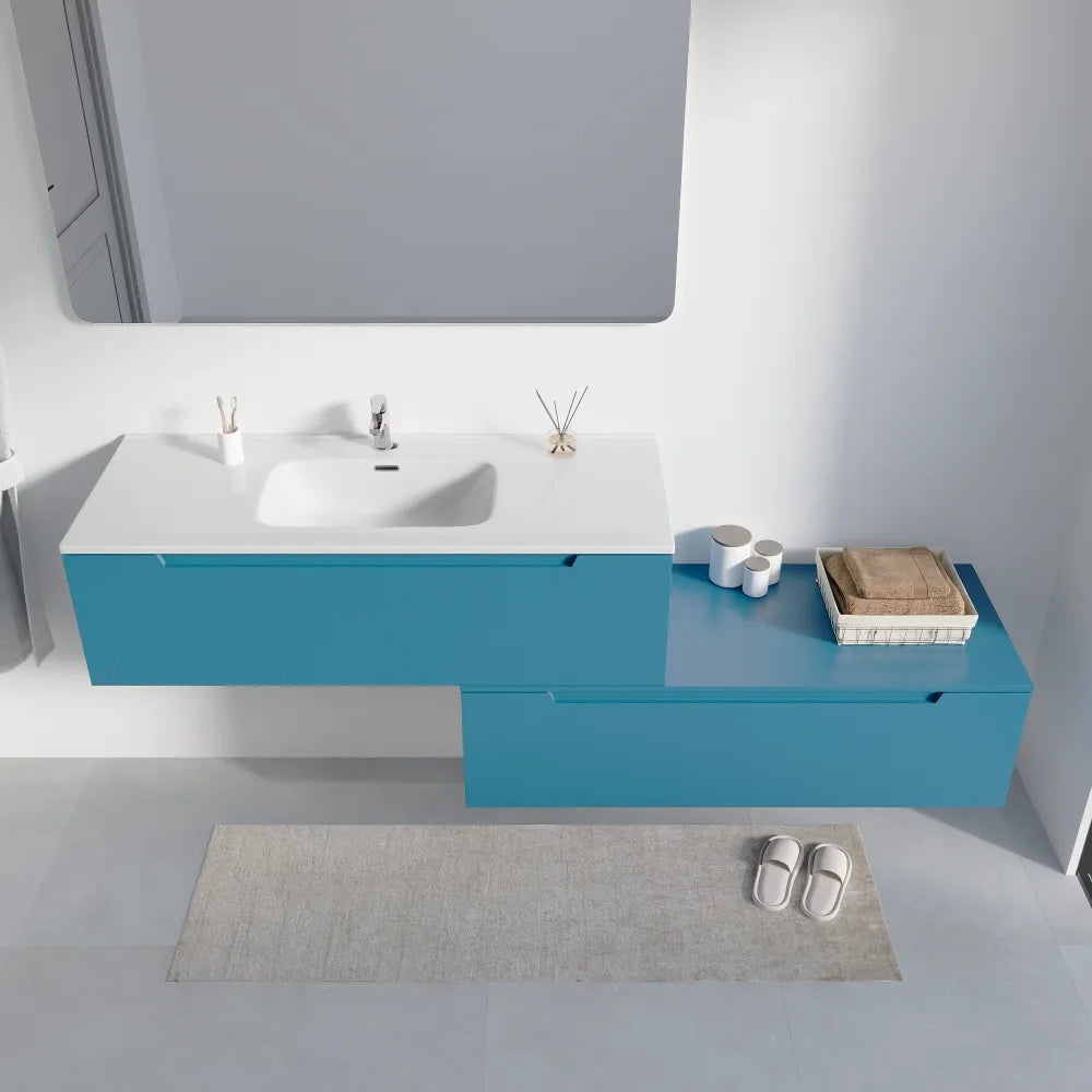 Mobile bagno sospeso modulare 100 cm dusk blue opaco due cassetti con lavabo | Bako