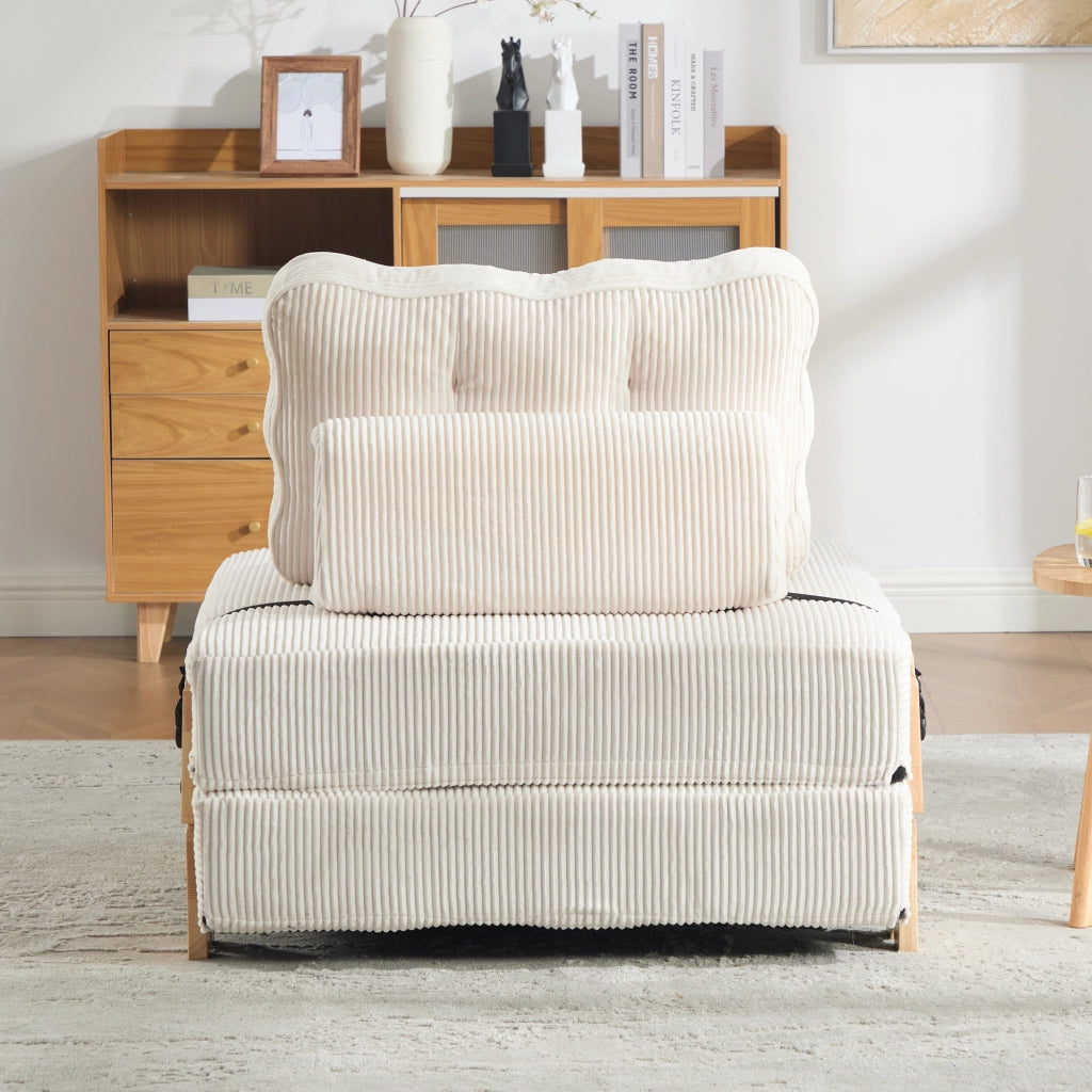 Poltrona letto pieghevole - con funzione letto e schienale ergonomico - in corduroy - beige