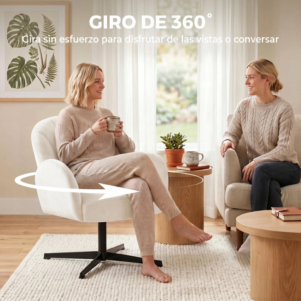 Poltrona girevole in velluto con schienale a conchiglia e cuscino a molle crema ¨C zephmum ¨C crema
