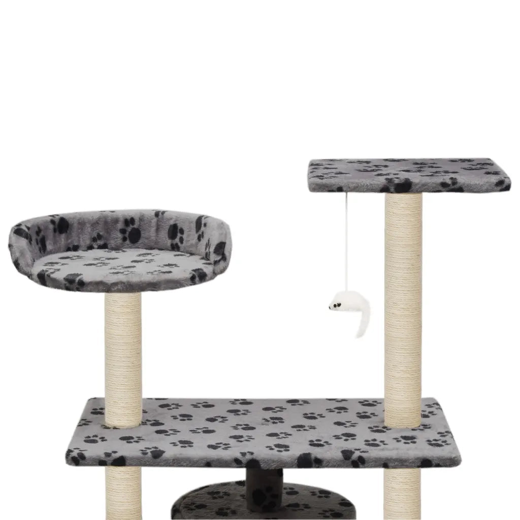 Albero per Gatti e Tiragraffi Sisal 95 cm Zampe Stampate Grigio CFW7755740