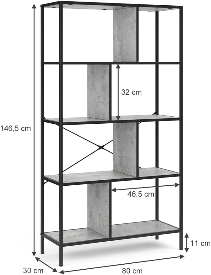 Loft Libreria FYRK Scaffale a muro Scaffale verticale Ordine Vintage 146x80 Betón