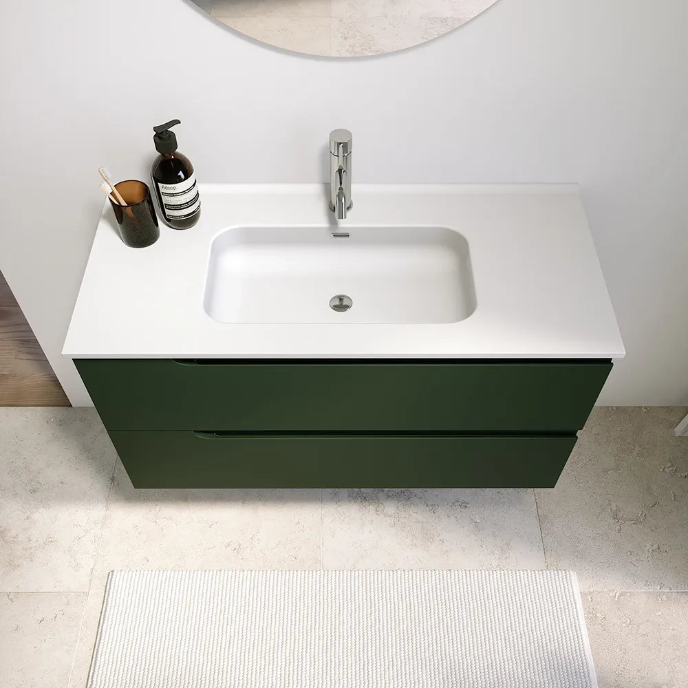 Mobile bagno sospeso 80 cm due cassetti verde foresta opaco con lavabo | Ardenne