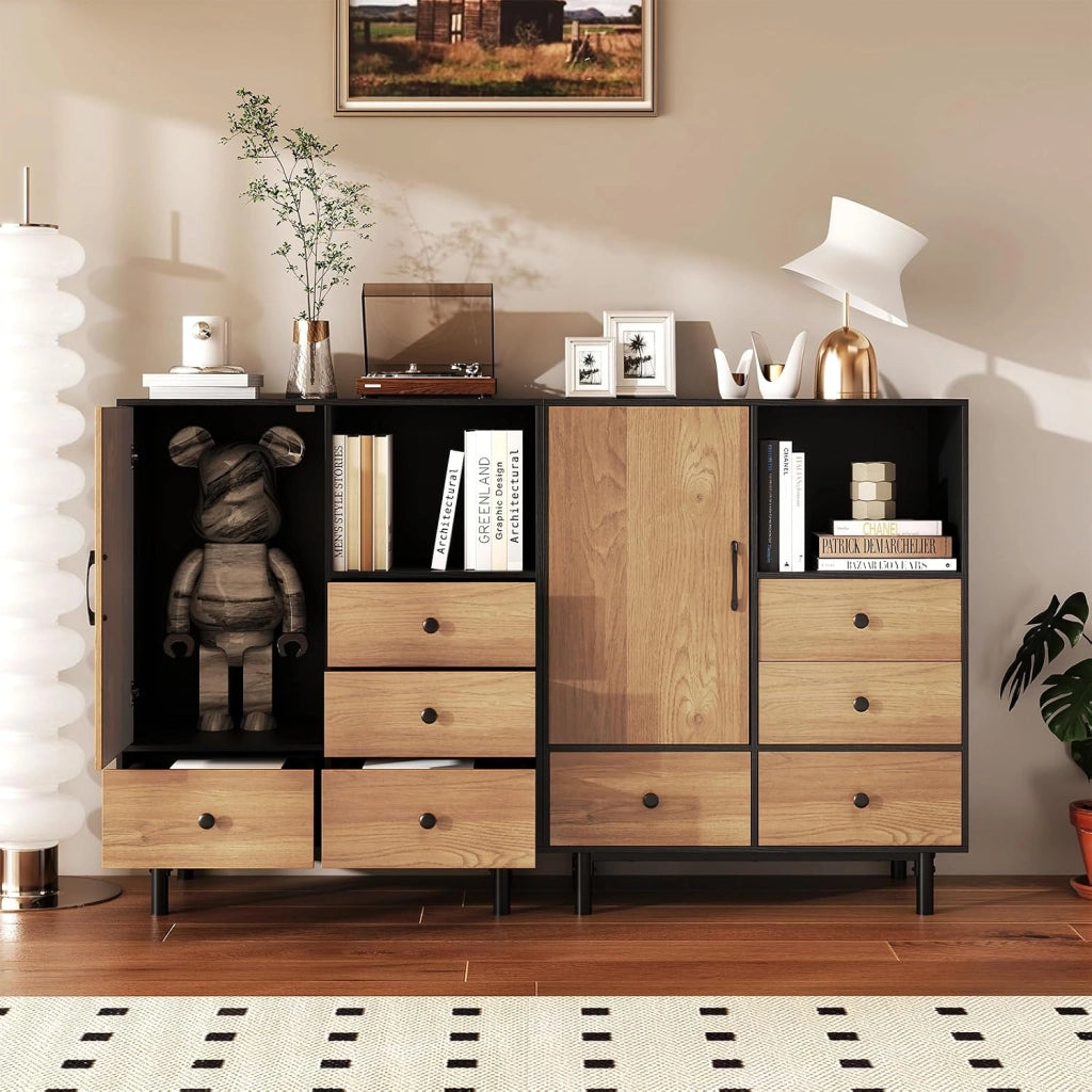 Credenza da Cucina con Ante e Cassetti, Mobile Cucina Dispensa con Gambe in Metallo, Mobile Buffet per Soggiorno, Sala da Pranzo, Corridoio, 80 x 45,5 x 97,5 cm (Nero)