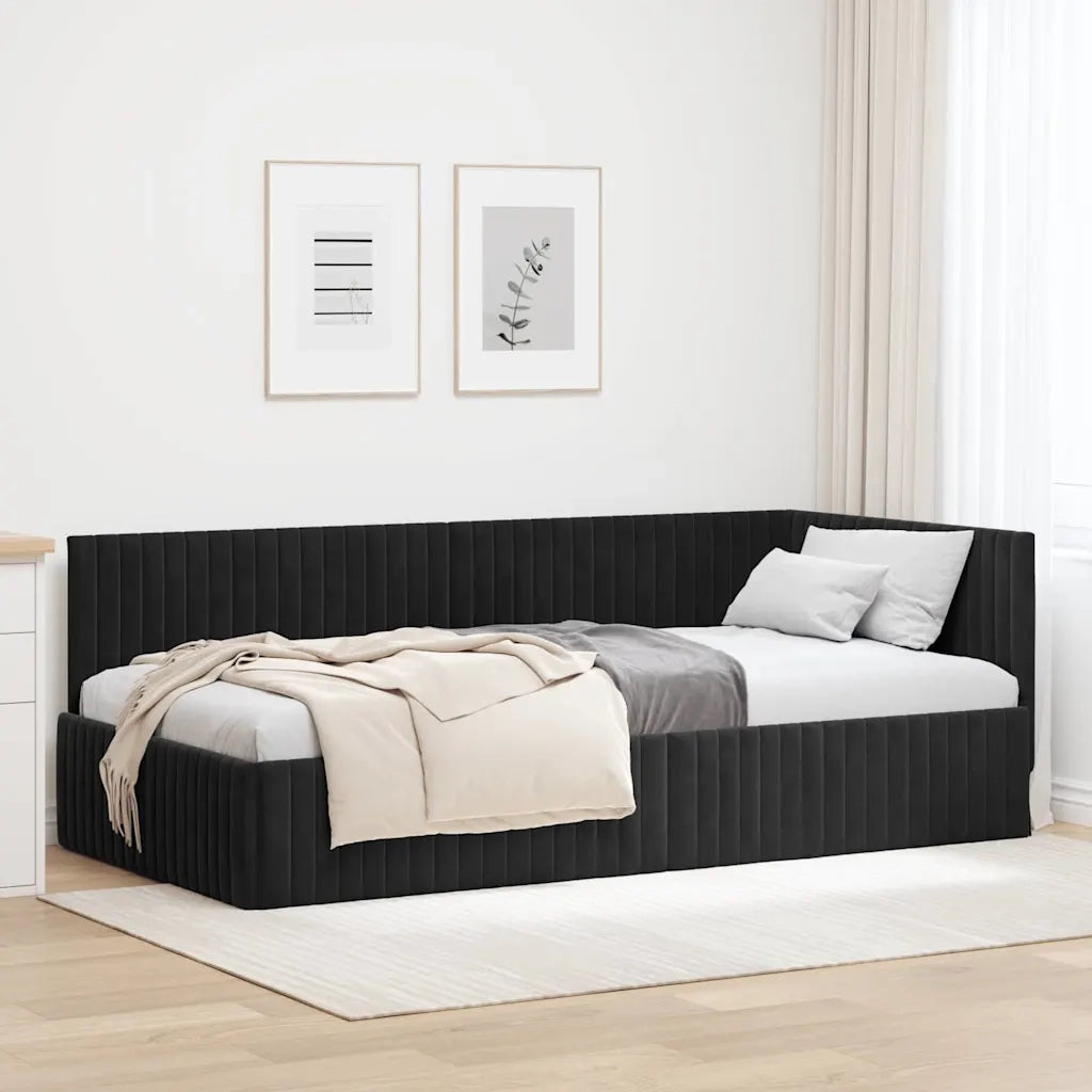 Cornice del letto ad angolo Nero 100 cm x 200 cm Velluto
