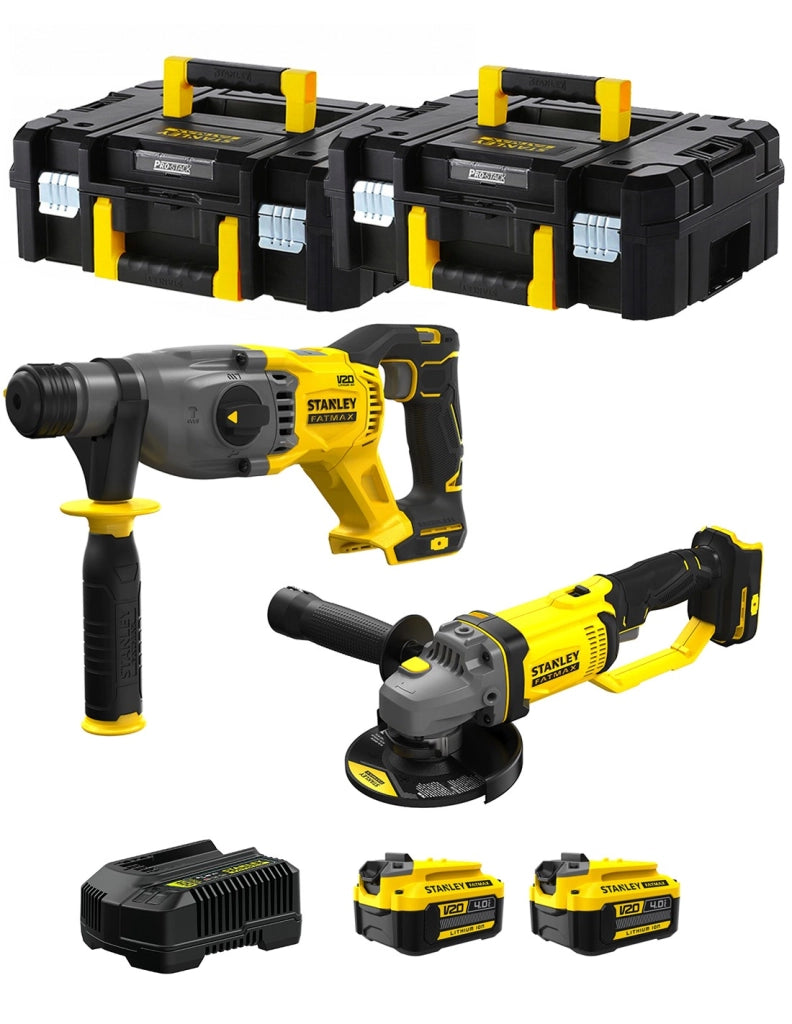 STANLEY FatMax Kit SVK203 (SFMCH900 + SFMCG400 + 2 x 4,0 Ah + Caricabatteria + 2 x TSTAK II)
