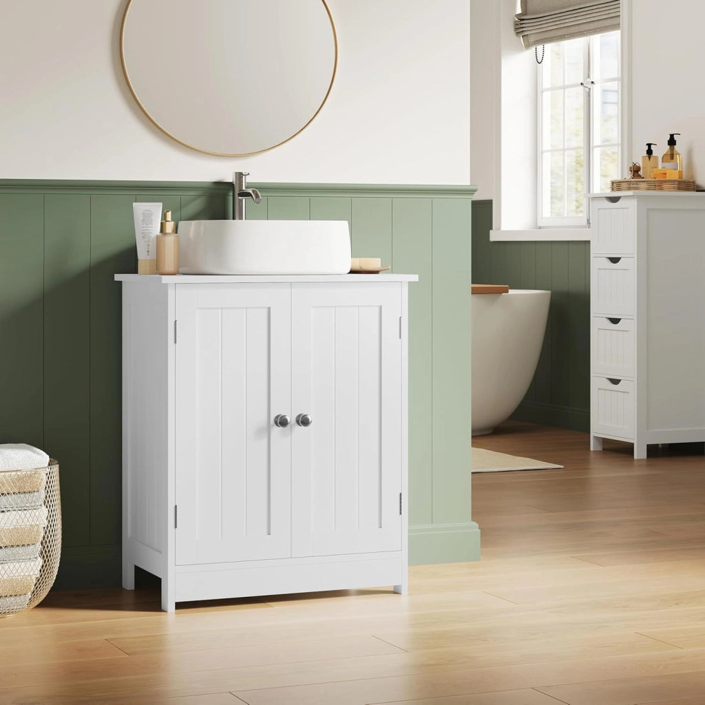 Mobile da Bagno Sottolavello, Mobiletto da Bagno Bianco, Mobile Sotto Lavabo, con Ripiano Regolabile, 50x60x30 cm
