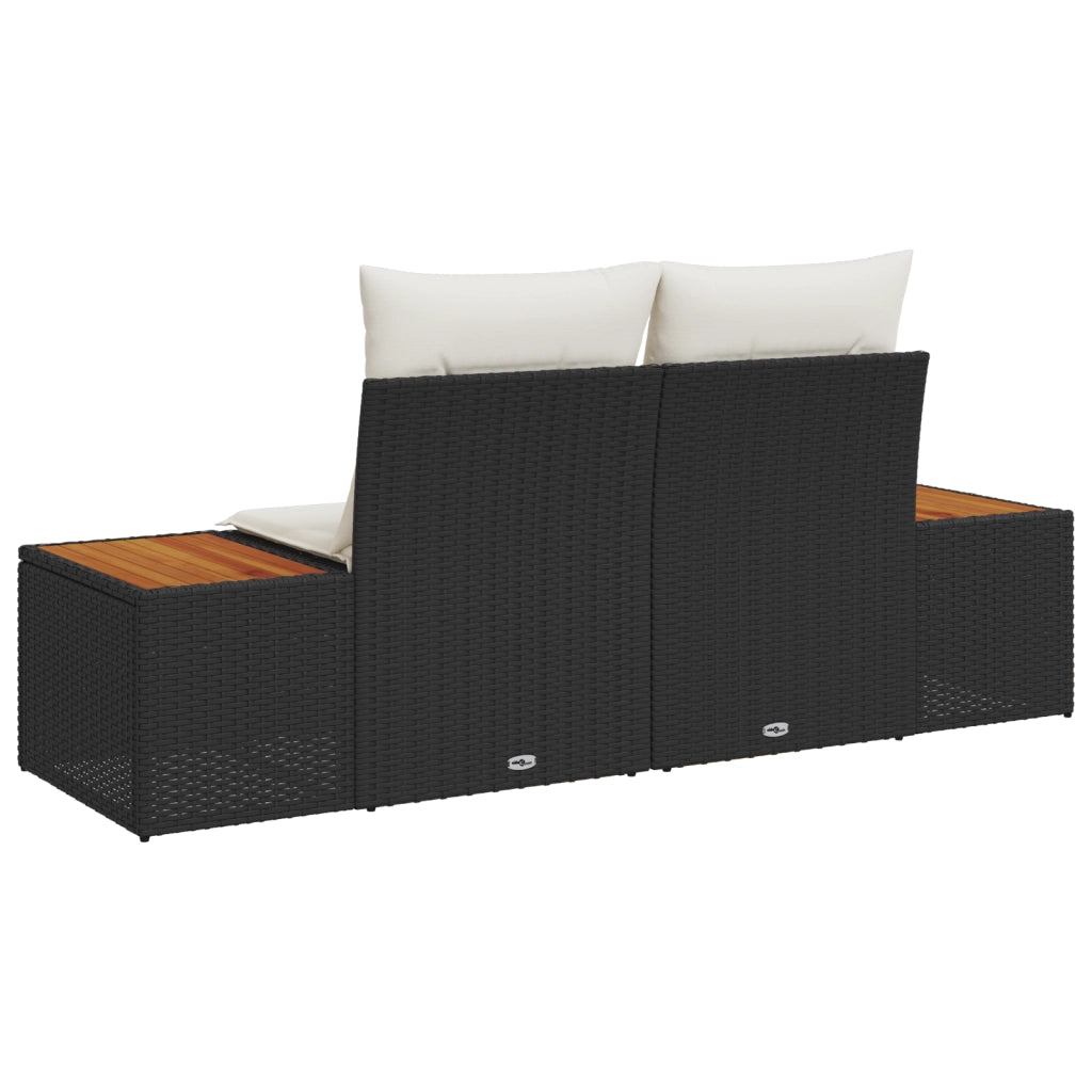 Divano da giardino a 2 posti con cuscini Nero Polyrattan