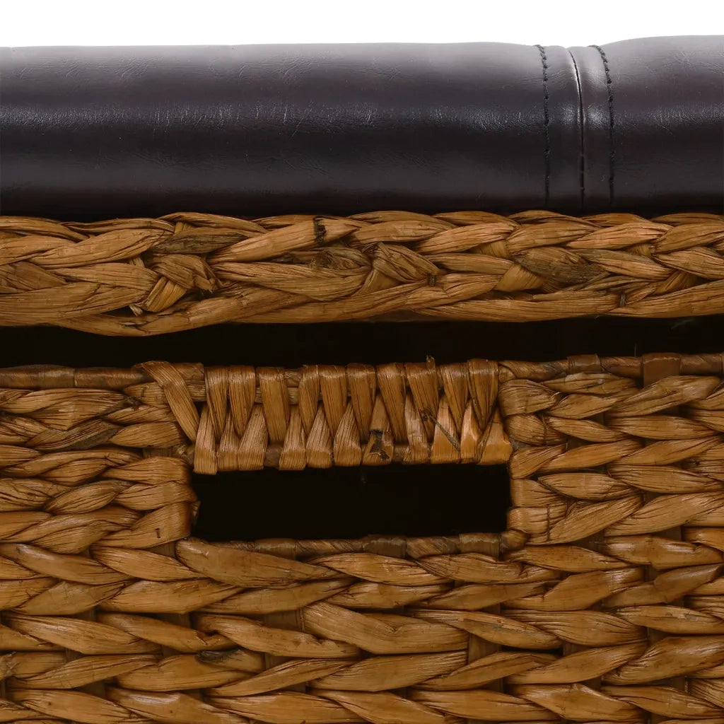 Panca in Giunco con 2 Ceste-Sgabello-Panca con Contenitore 71x40x42 cm Marrone