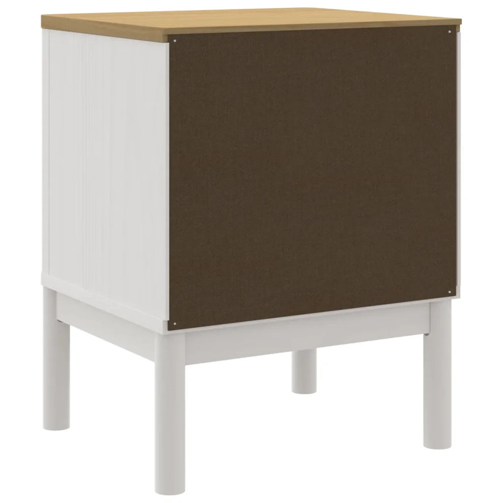 Comodino-Tavolino da notte FLORO Bianco 45x39x57 cm in Legno Massello di Pino