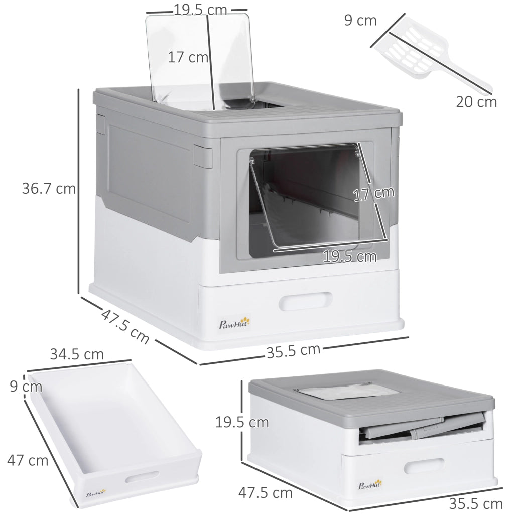 EasyComfort Lettiera per Gatti Chiusa in PP a 2 Porte con Paletta e Vassoio Estraibile, 47.5x35.5x36.7 cm