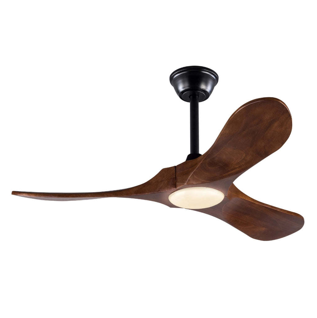 Ventilatore da soffitto con luce LED 42 pollici; 3 pale in legno massello noce; nero