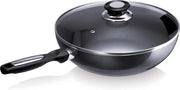 Wok in Alluminio con Fondo Antiaderente e Coperchio in Vetro 28 cm - Sostenibile e Resistente ai Graffi