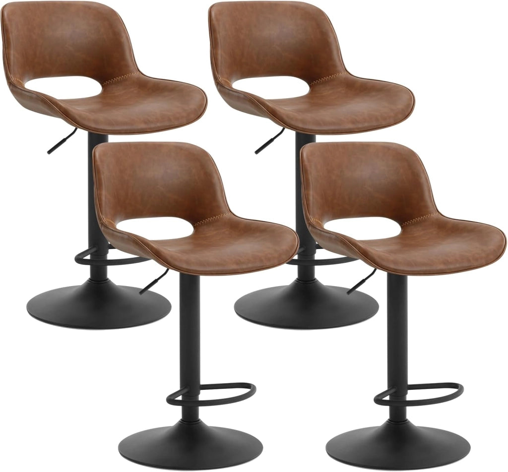 Set di 4 Sgabelli da Cucina, Sedia da Bar in Lino, Sgabello Regolabile in Altezza, con Schienale, Seduta Imbottita Girevole a 360°, per Bistrot, Pub, Base in Metallo, Blu, BH438bl-4