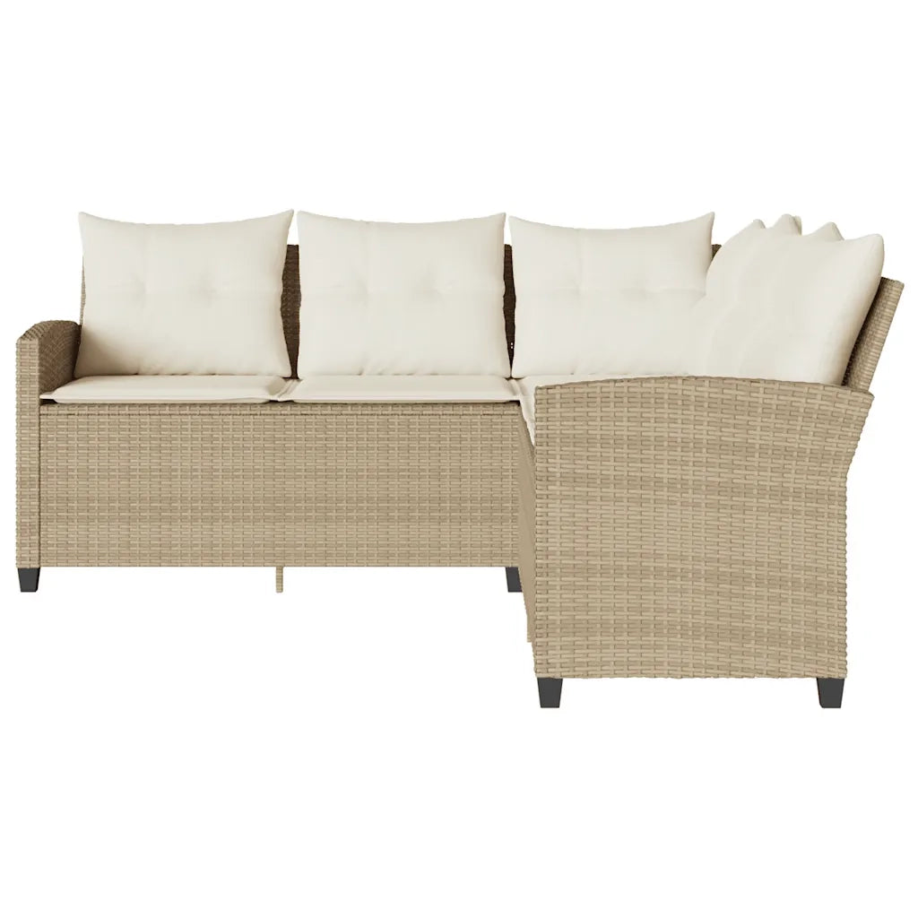 Divano a Forma di L con Cuscini in Polyrattan Beige 365417