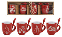Set 4 Tazzine Natalizie con  Cucchiaino Rosse